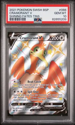 2021 POKEMON SWSH BLACK STAR PROMO SHINING FATES TINS #086 CRAMORANT V PSA 10 - Image 1