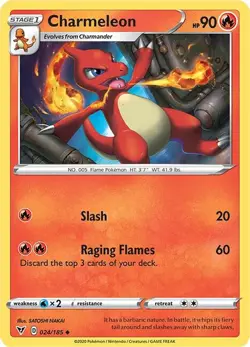 Charmeleon Uncommon SWSH04: Vivid Voltage 024/185 NM English Pokemon Card - Image 1