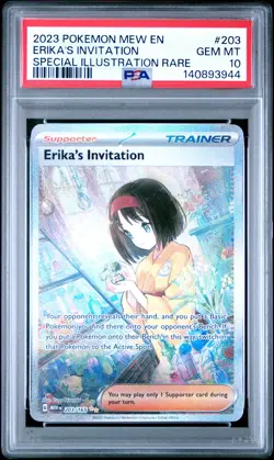 2023 POKEMON MEW EN-151 SPECIAL ILLUSTRATION RARE #203 ERIKA'S INVITATION PSA 10 - Image 1