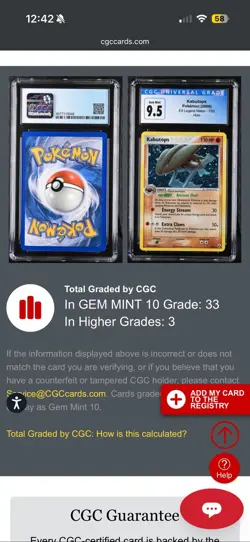 CGC 10 GEM MINT Kabutops 2006 EX Legend Maker 7/92 Holo Pokemon SWIRL Legacy9.5 - Image 2