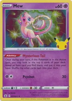 Holo Mew 011/025 Rare Celebrations Pokemon TCG NM - LP POD - Image 1