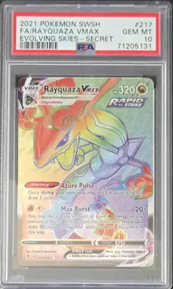2021 Pokemon Rayquaza VMAX Rainbow Secret Rare 217/203 Evolving Skies PSA 10 - Image 1