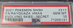 2021 Pokemon Rayquaza VMAX Rainbow Secret Rare 217/203 Evolving Skies PSA 10 - Image 2