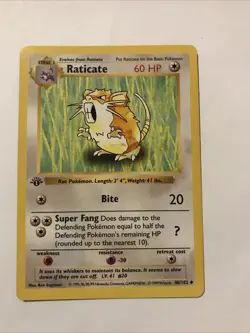 Raticate 1st Edition Base Set Shadowless 40/102 Pokemon 1999 Vintage - Image 1