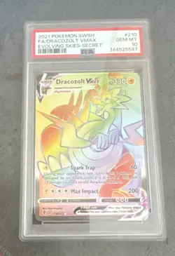 Pokemon TCG Dracozolt VMAX Rainbow Secret Rare 210/203 Evolving Skies PSA 10 - Image 1