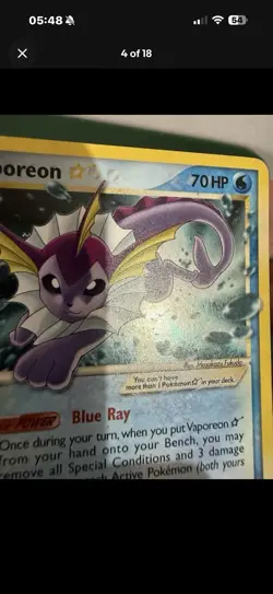 2007 Vaporeon Gold Star 102/108 Power Keepers Holo Vintage Pokemon Card - Image 3