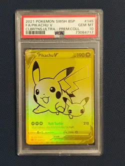 Pikachu V - 2021 Pokemon Celebrations SWSH Black Star Pomo #145 Full Art PSA 10 - Image 1