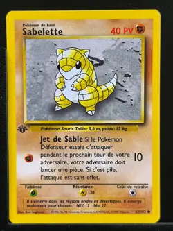 Carte Pokemon Sabelette 62/102 Edition 1 Ed 1 Set De Base Wizards FR 4 - Image 2