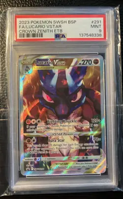 POKEMON 2023 LUCARIO Promo Crown Zenith Full Art VStar #291 ETB PSA 9 RARE - Image 1