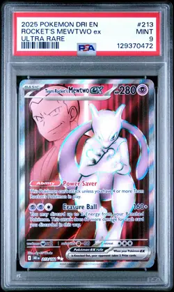 2025 POKEMON DRI EN-DESTINED RIVALS ULTRA RARE TEAM ROCKET'S MEWTWO EX PSA 9 - Image 1