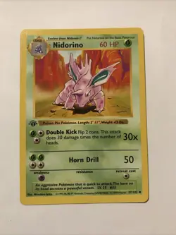 Pokemon Nidorino 1st Edition Base Set Shadowless 037/102 Uncommon 60 HP 1999 - Image 1