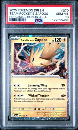 [PSA 10] Team Rocket's Zapdos 070/182 Destined Rivals Asia Promo Holo POKEMON - Image 1