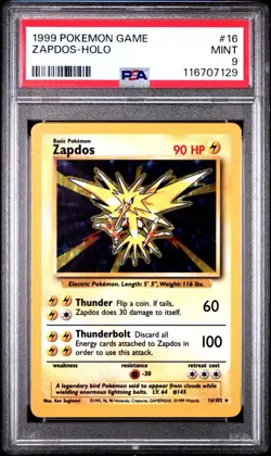 1999 POKEMON BASE SET #16 ZAPDOS-HOLO PSA 9 NEW CERT MINT - Image 1