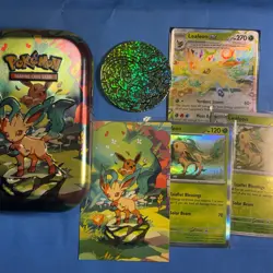Pokemon TCG— Prismatic Evolutions Leafeon Mini Tin 6/131 Reverse Holo {53 Cards} - Image 1