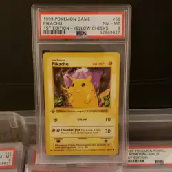 Pokemon Pikachu 1st Edition Yellow Cheeks Base Set Shadowless #58 PSA 8 - Image 1