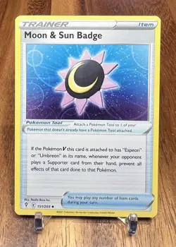 Moon & Sun Badge 151/203 Evolving Skies Trainer Item Pokemon Card NM - Image 1