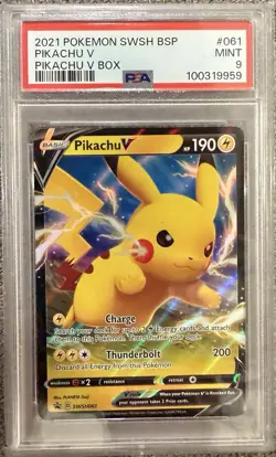 2021 Pokemon SWSH BSP Pikachu v Box #061 Graded PSA 9 - Image 1