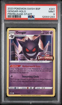 2023 POKEMON SWSH BLACK STAR PROMO PRERELEASE-STAFF #241 GENGAR-HOLO PSA 9 - Image 1