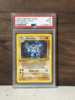 1999 Pokemon TCG Machamp Holo 1st Edition Base Set #8/102 Holo Rare PSA 9 - Image 1