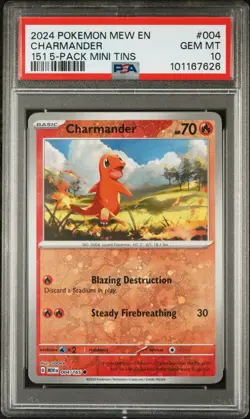 2023 Charmander 4/165 Pokemon 151 EN 5 pack mini Tins Promo Reverse Holo PSA 10 - Image 1