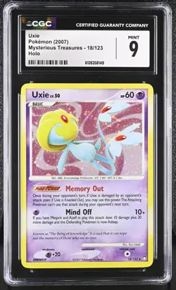 CGC 9 MINT Uxie 2007 Mysterious Treasures 18/123 Holo Pokemon Card - Image 1
