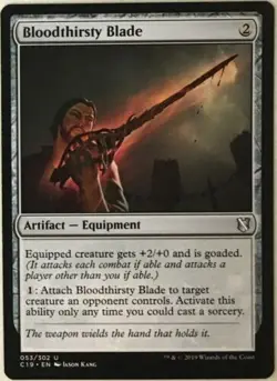 1x Bloodthirsty Blade 053/302 Commander 2019 MTG Magic The Gathering Near Mint - Image 1