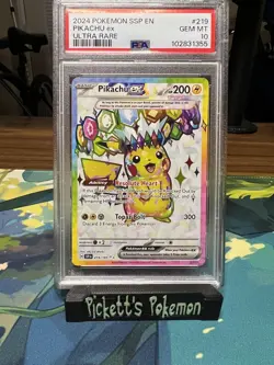 2024 Pokemon Surging Sparks 219/191 Pikachu EX Ultra Rare PSA 10 Gem Mint - Image 1