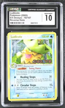 CGC 10 GEM MINT Ludicolo 2005 EX Deoxys 10/107 Reverse Holo Stamped Pokemon Card - Image 1
