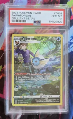 2022 Pokemon SWSH Brilliant Stars #TG02 FA/Vaporeon PSA 10 GEM MT Sword & Shield - Image 1