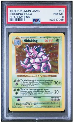 1999 Pokemon Nidoking Base Set Shadowless PSA 8 - Image 1