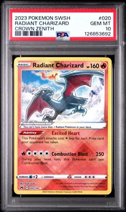 2023 POKEMON SWORD & SHIELD CROWN ZENITH #020 RADIANT CHARIZARD PSA 10 - Image 1