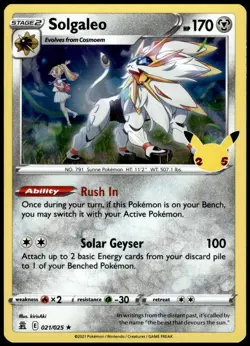 Solgaleo 021/025 Celebrations Holo Rare NM Pokemon 2021 - Image 1