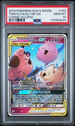 [PSA 10] Togepi, Cleffa & Igglybuff GX 143/236 Cosmic Eclipse Tag Team POKEMON - Image 1