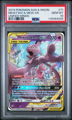 [PSA 10] Mewtwo & Mew GX 71/236 Unified Minds Tag Team Ultra Rare POKEMON - Image 1