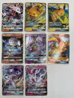Pokemon GX 8 Card Lot Mewtwo Charizard Raichu Sylveon Lycanroe Scanner Value $36 - Image 1