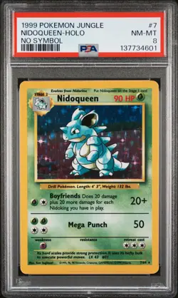 1999 POKEMON JUNGLE NO SYMBOL ERROR #7 NIDOQUEEN-HOLO PSA 8 - Image 1