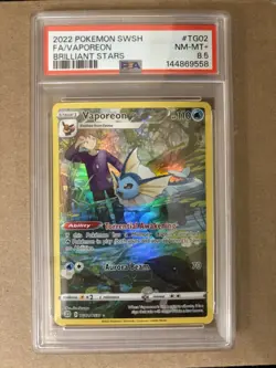 2022 Pokemon Sword and Shield Brilliant Stars VAPOREON TG02 PSA 8.5 Rare MINT - Image 1