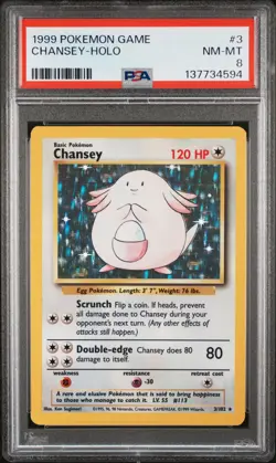 1999 POKEMON GAME #3 CHANSEY-HOLO PSA 8 - Image 1