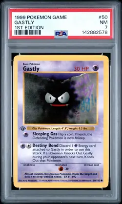 1999 POKEMON GAME 1ST ED #50 GASTLY PSA 7 - Image 1