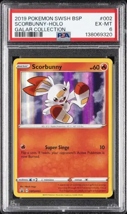 2019 POKEMON SWSH BLACK STAR PROMO GALAR COLL #002 SCORBUNNY-HOLO PSA 6 - Image 1