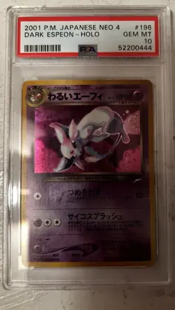 Pokemon 2001 Dark Espeon 196 Holo Neo 4 Japanese GEM MINT PSA 10 - Image 1