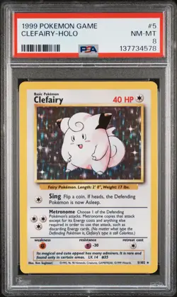 1999 POKEMON GAME #5 CLEFAIRY-HOLO PSA 8 - Image 1