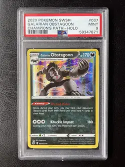 2020 Pokemon Champion's Path #037 Galarian Obstagoon Holo PSA 9 Mint - Image 1