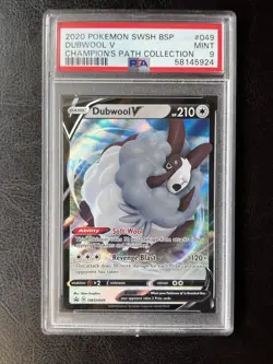 2020 Pokemon Champion's Path Black Star Promo SWSH049 Dubwool V PSA 9 Mint - Image 1