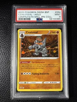 2020 Pokemon Champions Path Pin Collection 054 Coalossal Holo PSA 9 Promo - Image 1