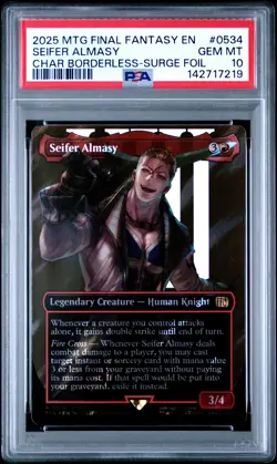 2025 MTG FINAL FANTASY CHARACTER BORDERLESS-SURGE FOIL SEIFER ALMASY PSA 10 - Image 1