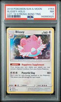 2018 POKEMON SUN & MOON LOST THUNDER 2019 STRONG BOND TINS BLISSEY-HOLO PSA 7 - Image 1