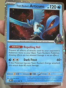 POKEMON TEAM ROCKET'S ARTICUNO 051/182 RARE COSMOS HOLO WITH SWIRL AND BLEED NM - Image 1