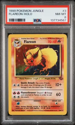 1999 POKEMON JUNGLE #3 FLAREON-HOLO PSA 8 - Image 1