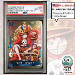 PSA10 Monkey D Luffy WEEKLY SHONEN JUMP P-043 PROMO ONE PIECE Card Japanese - Image 1